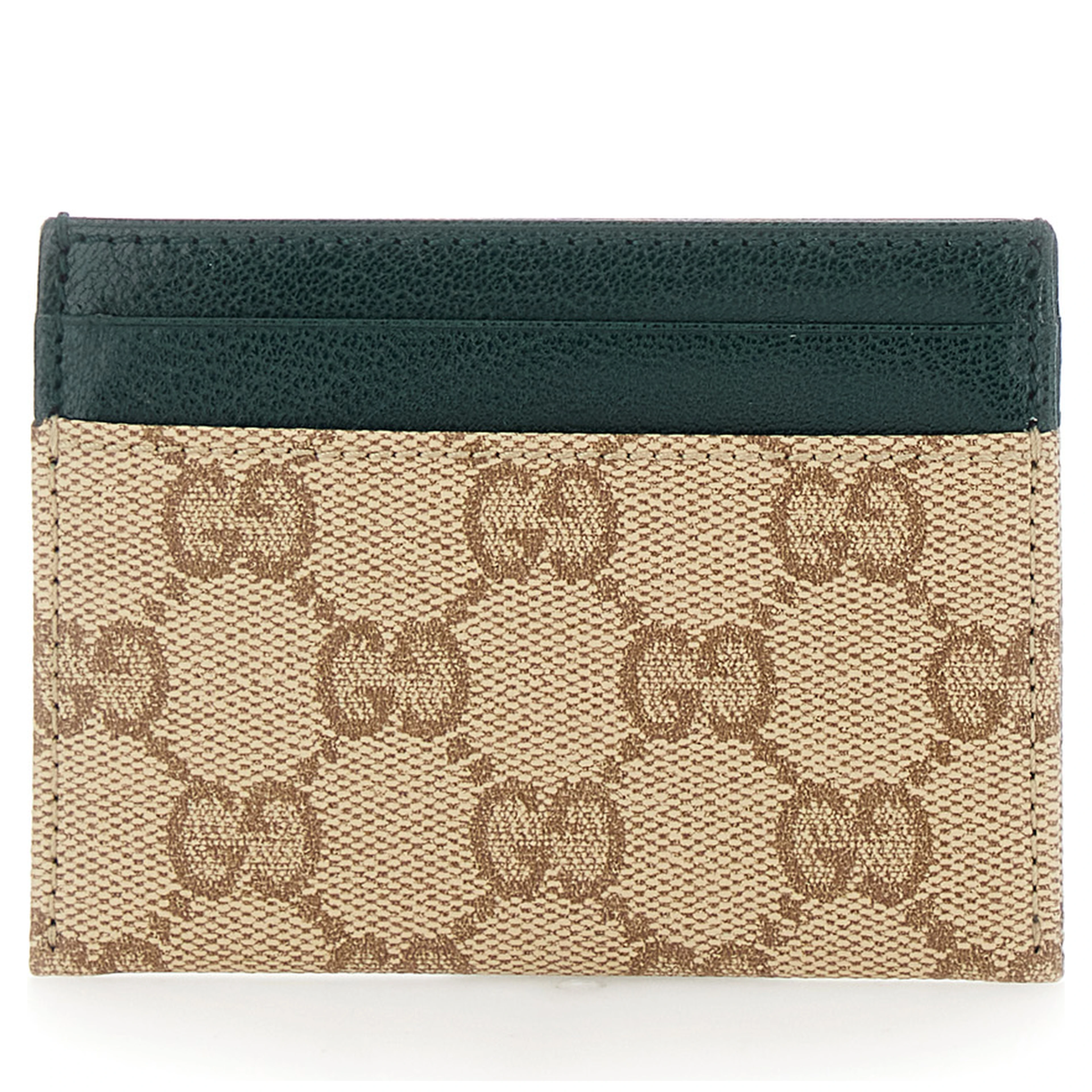 Beige Card holder with four card slots in GG canvas and leather for men