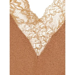 Pink Sleeveless top with V-neck and lace details in Blend viscose for women