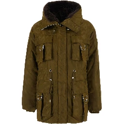 Green Hooded Parka with Patch pockets and straps in Tech Fabric Women