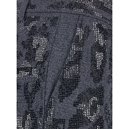 Gray Wide Leg Trousers with Leopard Motif and Rhinestones in Stretch Tech Fabric for Women