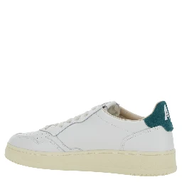 Medalist Low White and Petrol Blue Sneakers with Contrast Heel and Logo in leather for Men