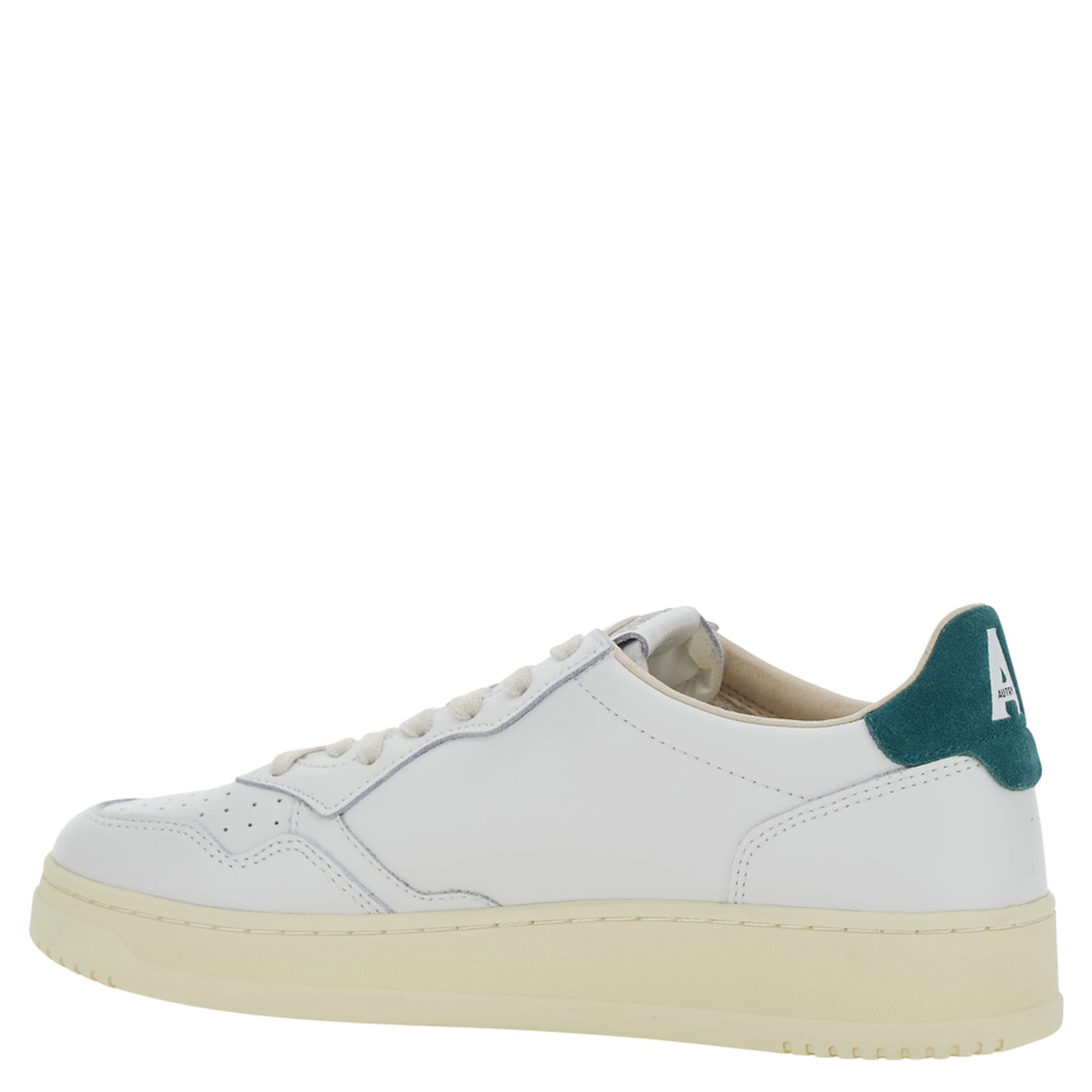 Medalist Low White and Petrol Blue Sneakers with Contrast Heel and Logo in leather for Men