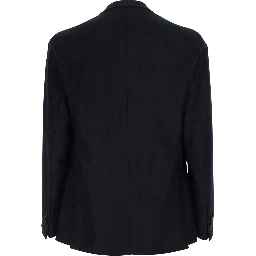 Montecarlo Black double-breasted jacket with Peak revers and pin on the front in wool for men