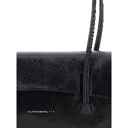 Shoulder Bag with Flap in Black Glossy Leather for Women