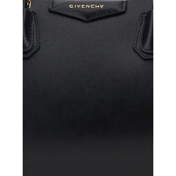 Handbag with Logo Detail on the Front in Black Leather for Women