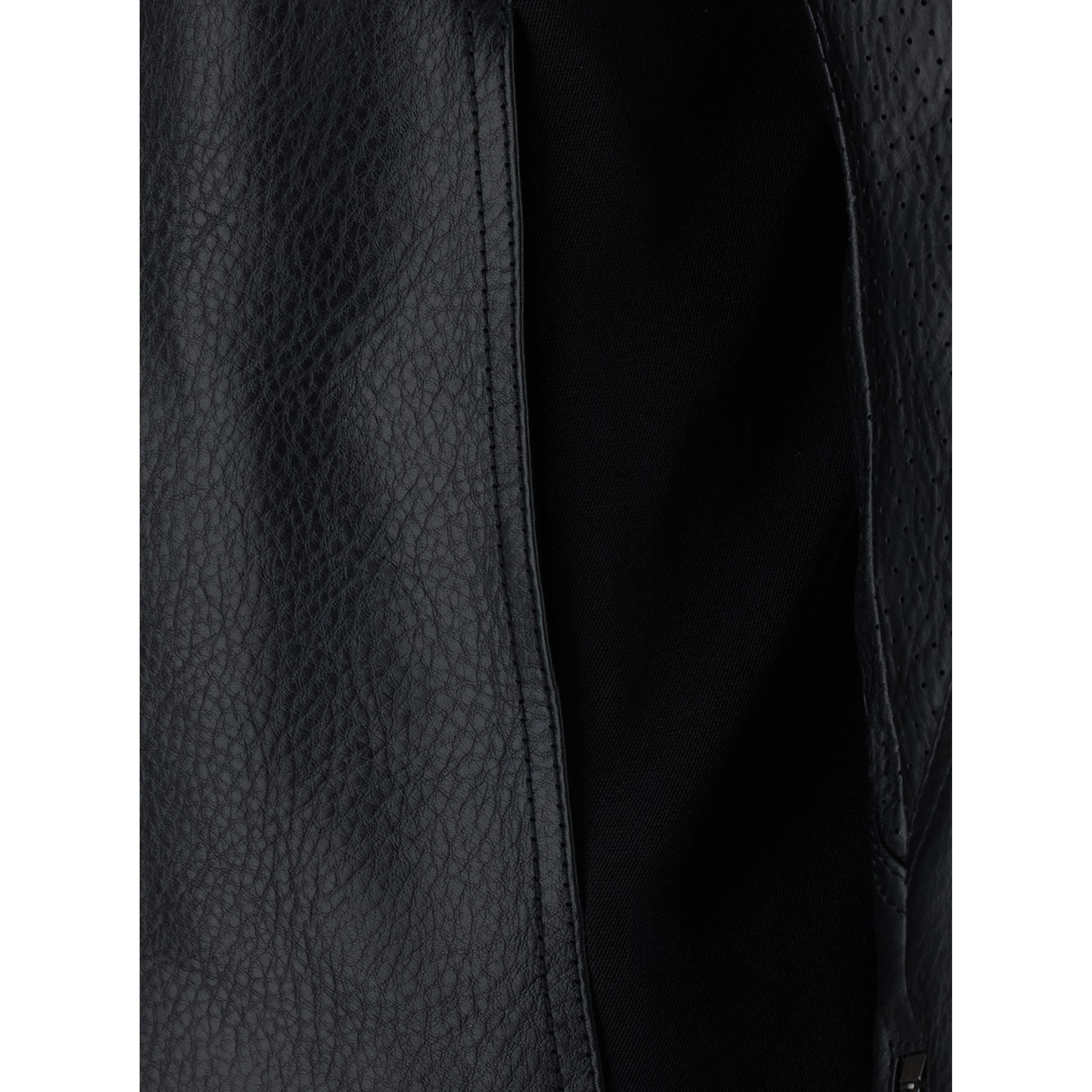 black Jacket with high collar and Web Stripe on the sleeves in leather for men