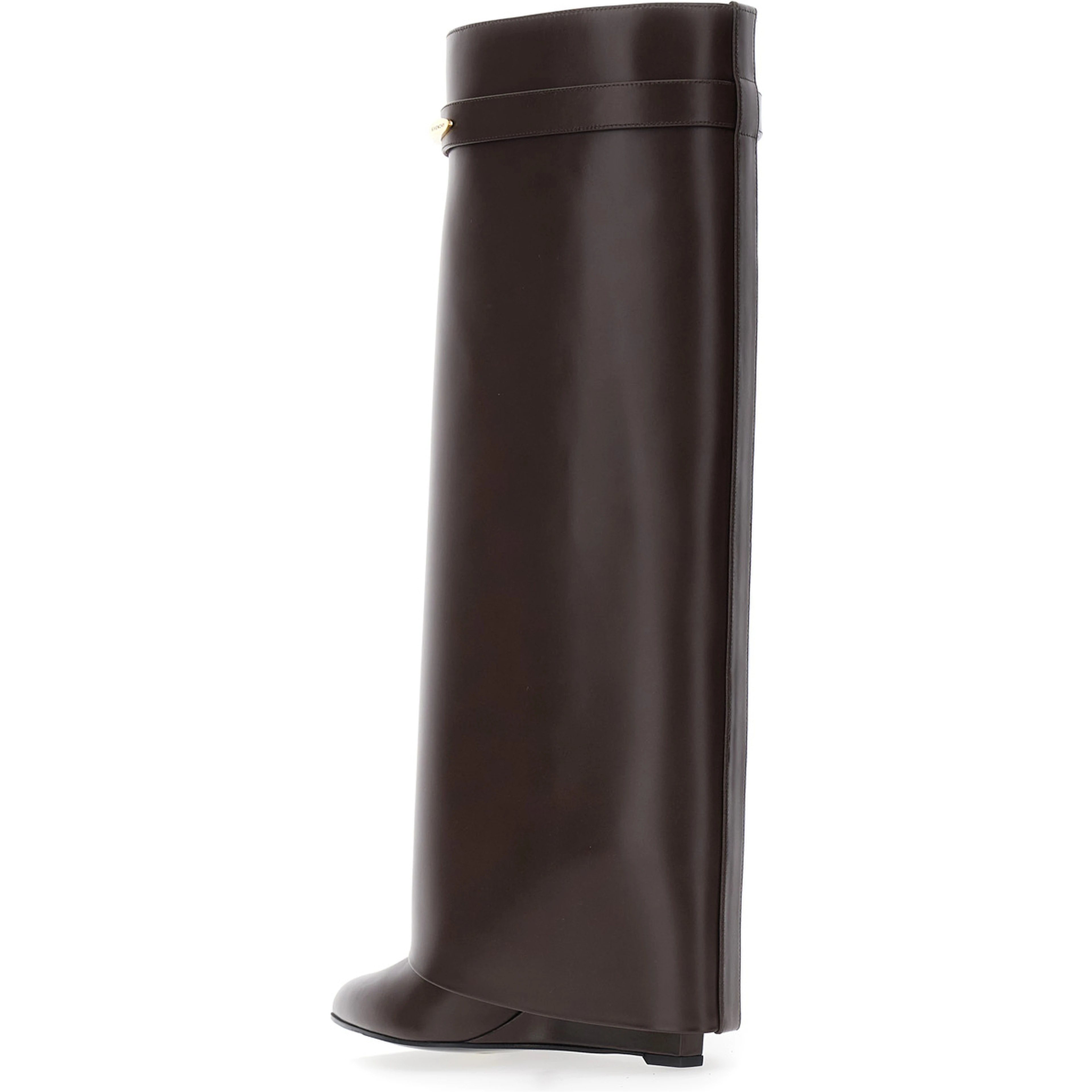 Pointed Toe Wedge Heels with Logo Plate on the Front in Brown Leather for Women