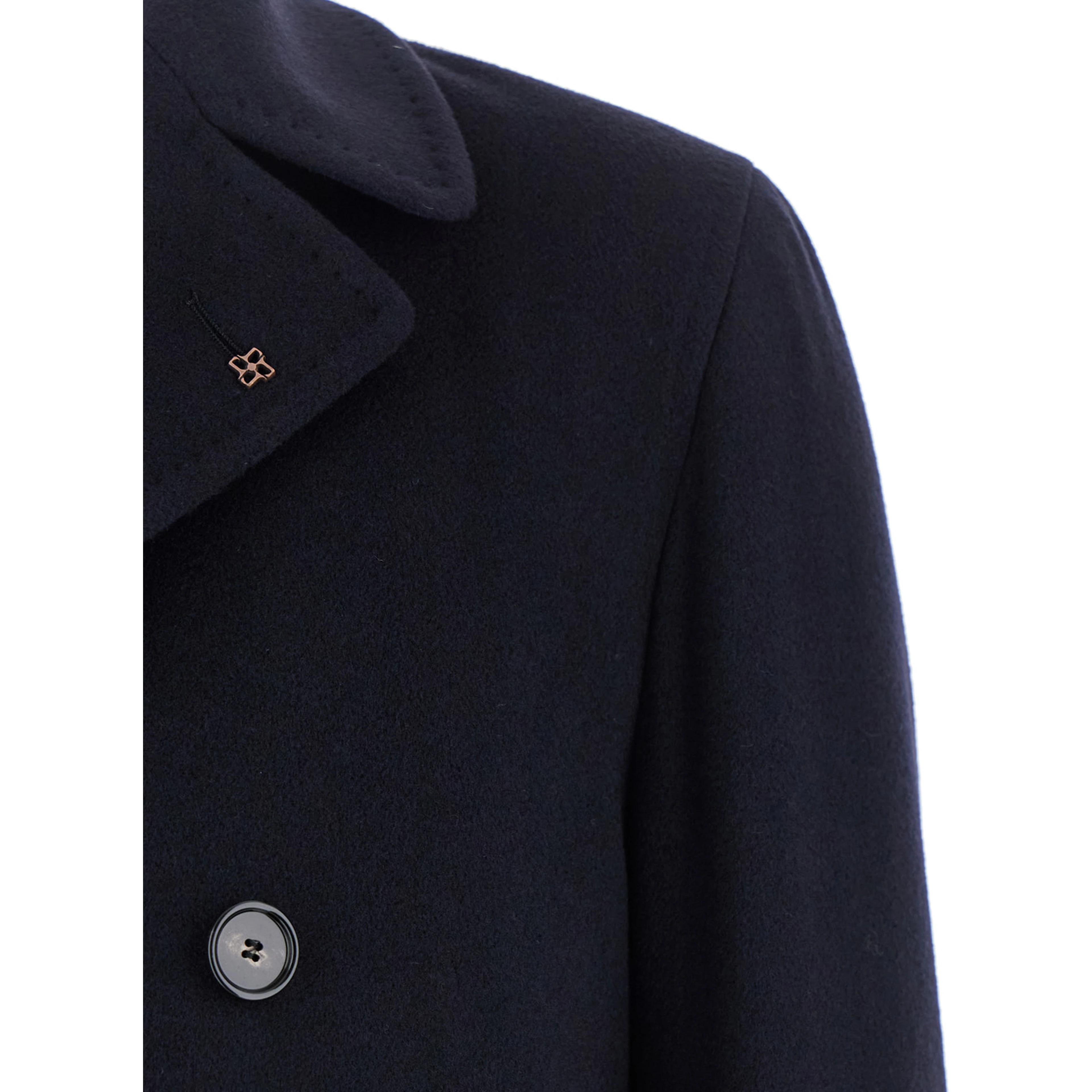 Blue Coat with Turned-down Collar and Button Front Closure in Wool Men