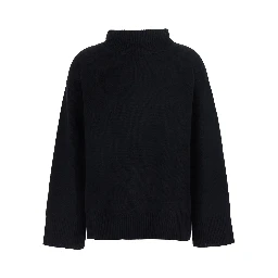 Boyfriend Turtleneck Sweater with high collar and long sleeves in black cashmere for women