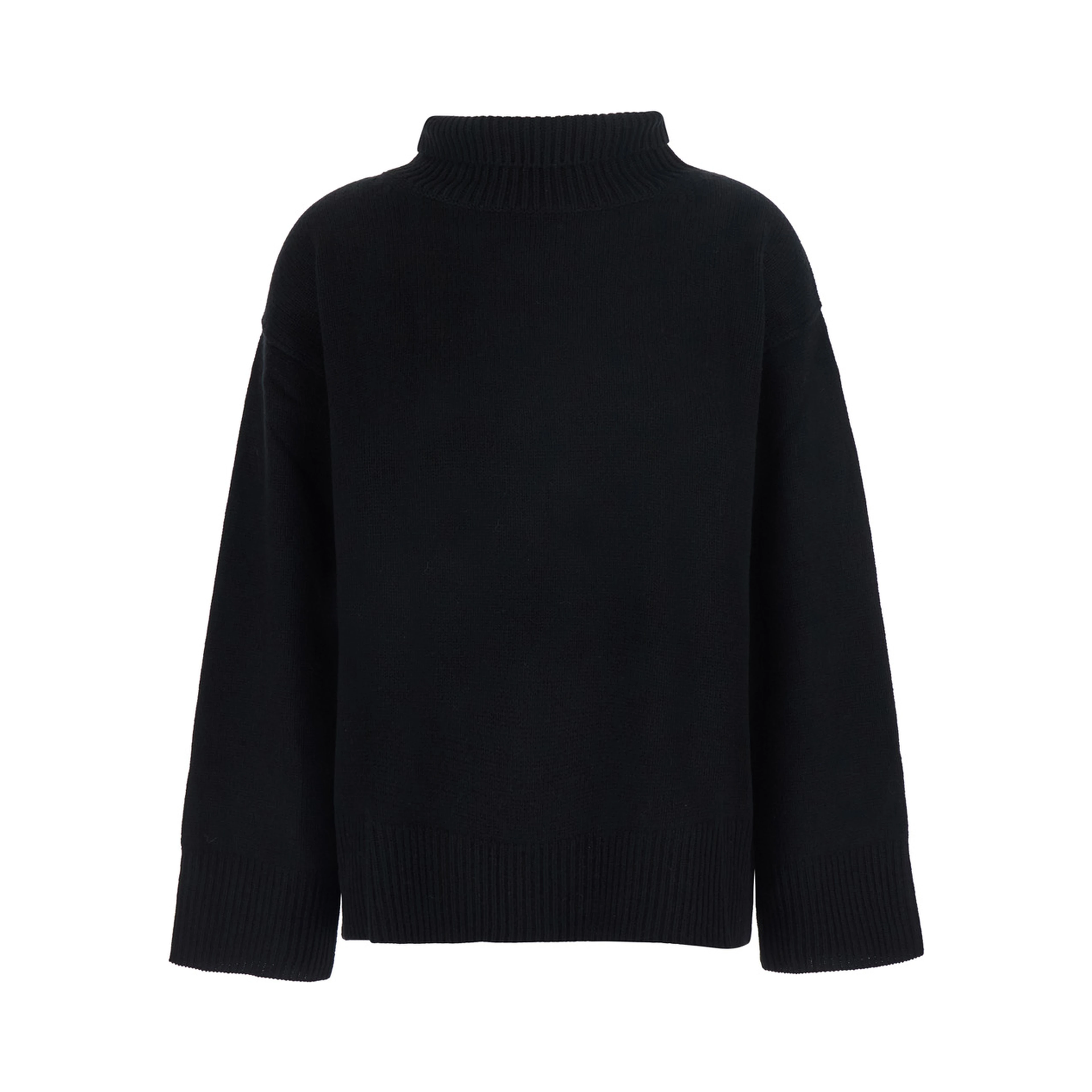 Boyfriend Turtleneck Sweater with high collar and long sleeves in black cashmere for women