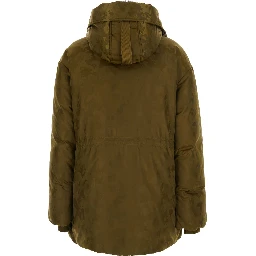 Green Hooded Parka with Patch pockets and straps in Tech Fabric Women