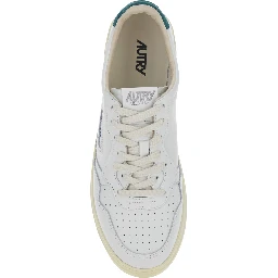 Medalist Low White and Petrol Blue Sneakers with Contrast Heel and Logo in leather for Men