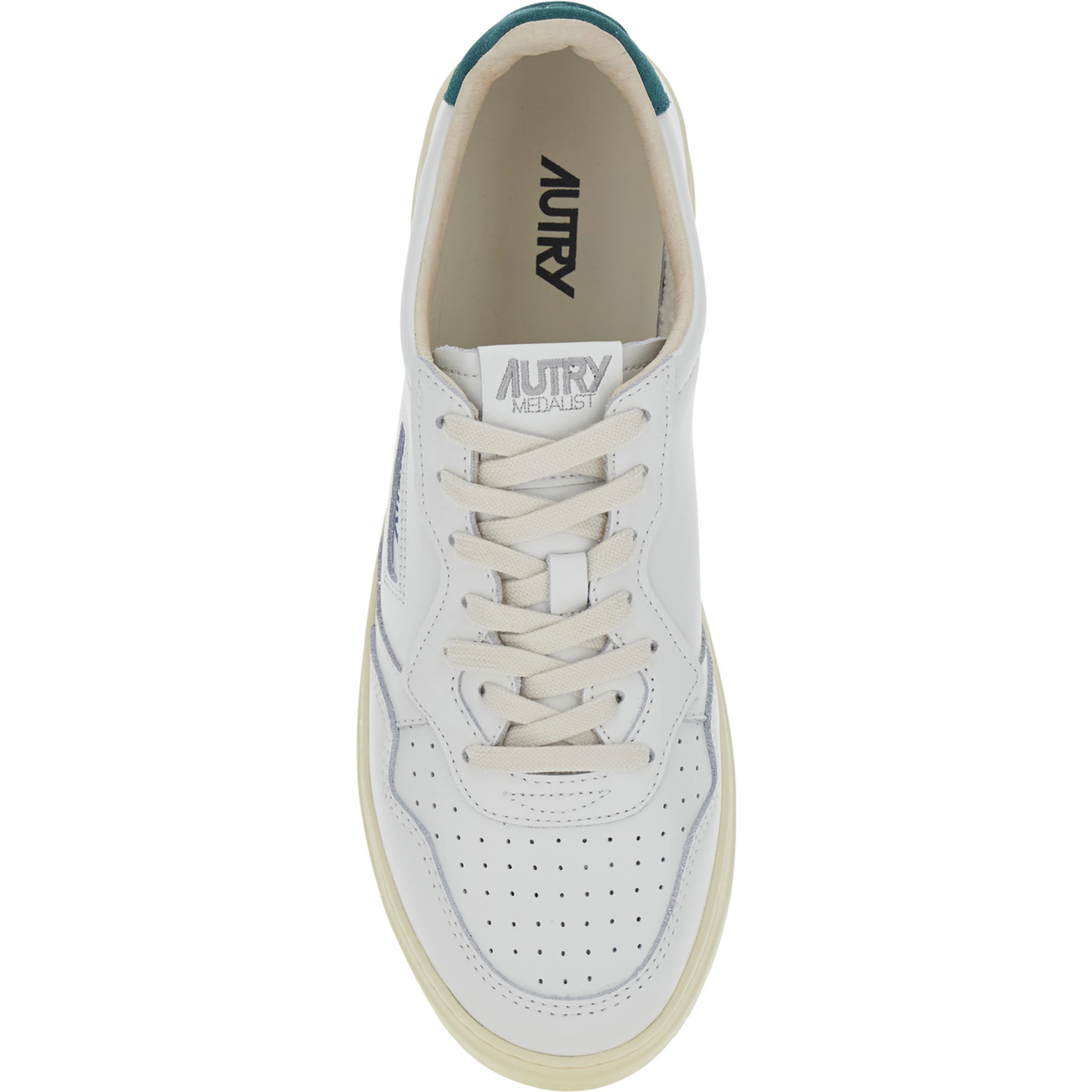 Medalist Low White and Petrol Blue Sneakers with Contrast Heel and Logo in leather for Men