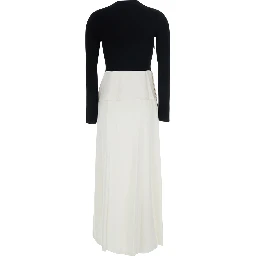 Black and white Long Dress with asymmetrical design skirt in Blend wool women