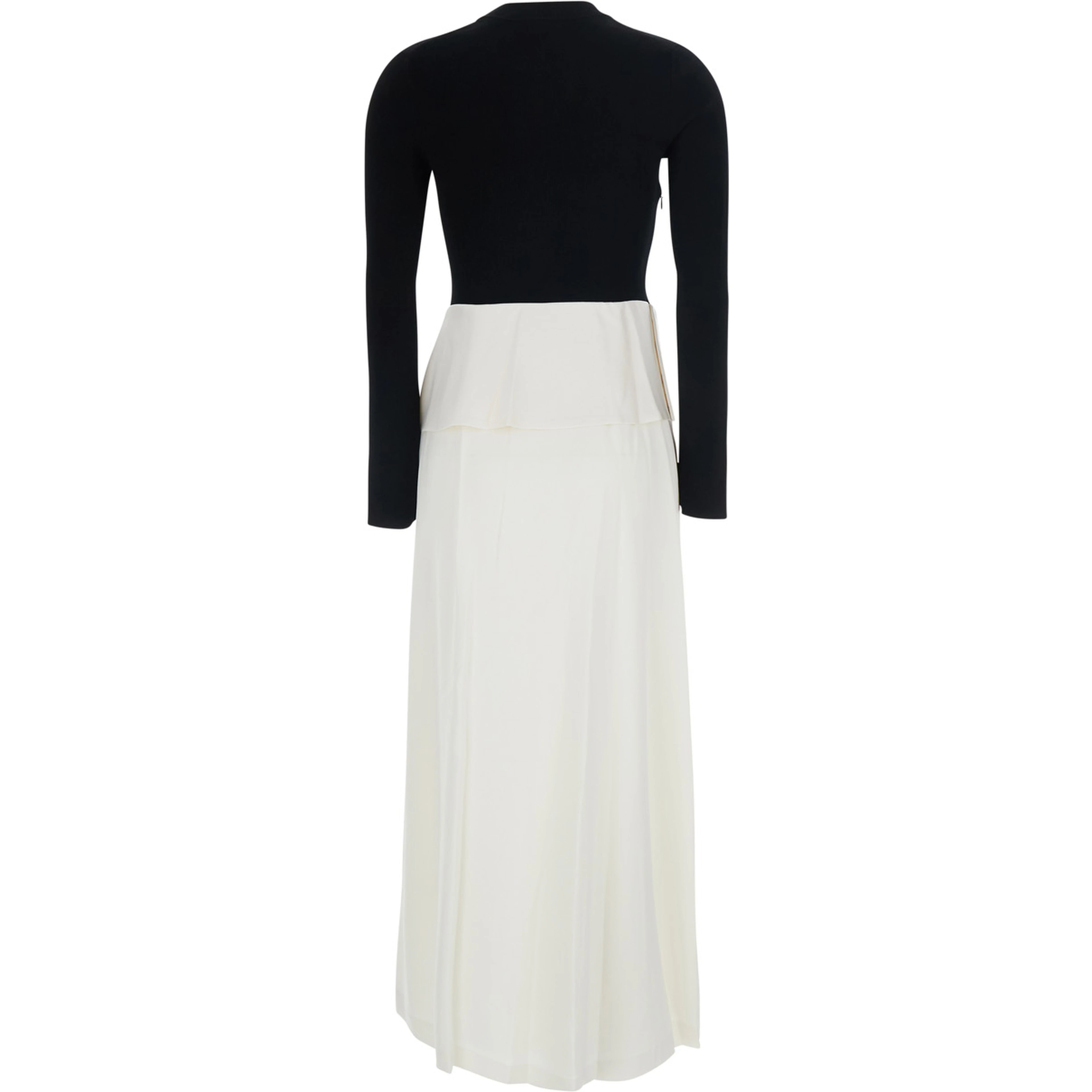 Black and white Long Dress with asymmetrical design skirt in Blend wool women