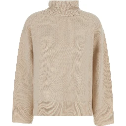 Boyfriend Turtleneck Sweater with High Neck and Long Sleeves in Beige Cashmere for Women