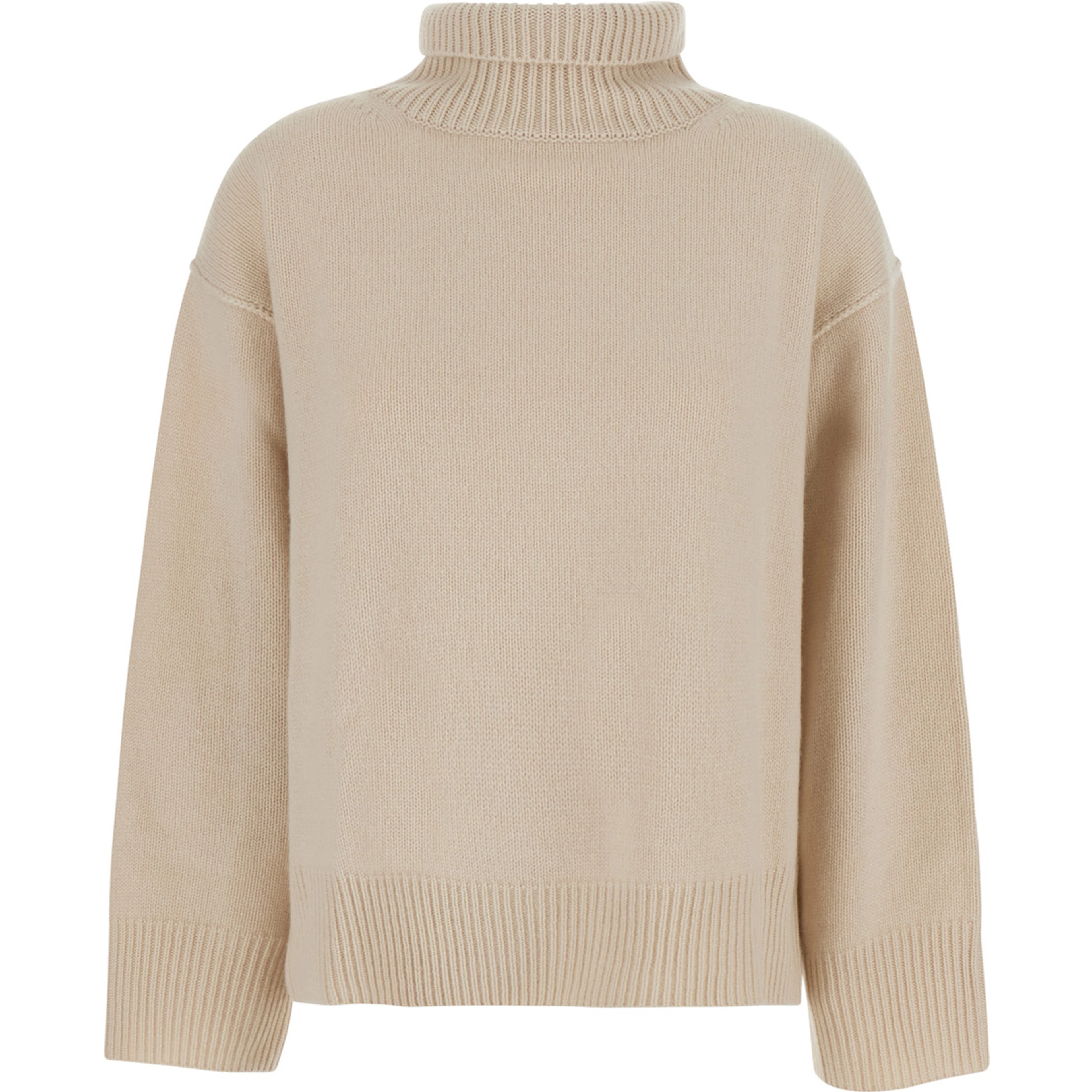 Boyfriend Turtleneck Sweater with High Neck and Long Sleeves in Beige Cashmere for Women