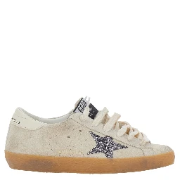 Superstar Beige Low Top Sneakers with Glitter Star Patch and Logo Lettering on the Heel in Suede for Women