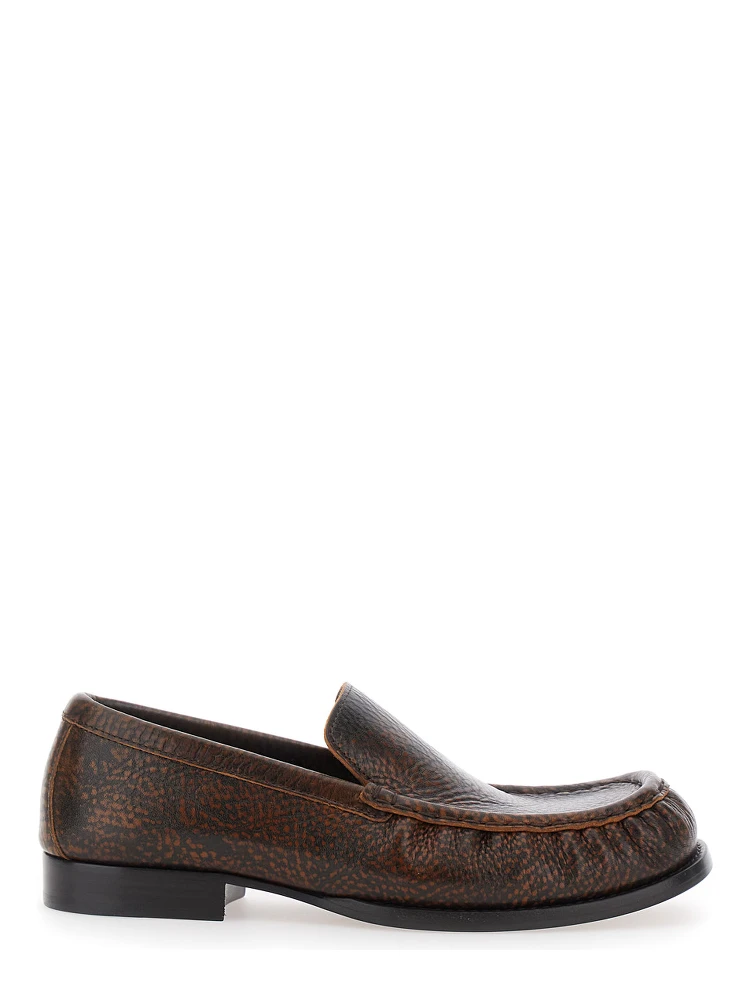 Brown loafers with low heel and rounded toe in leather for women