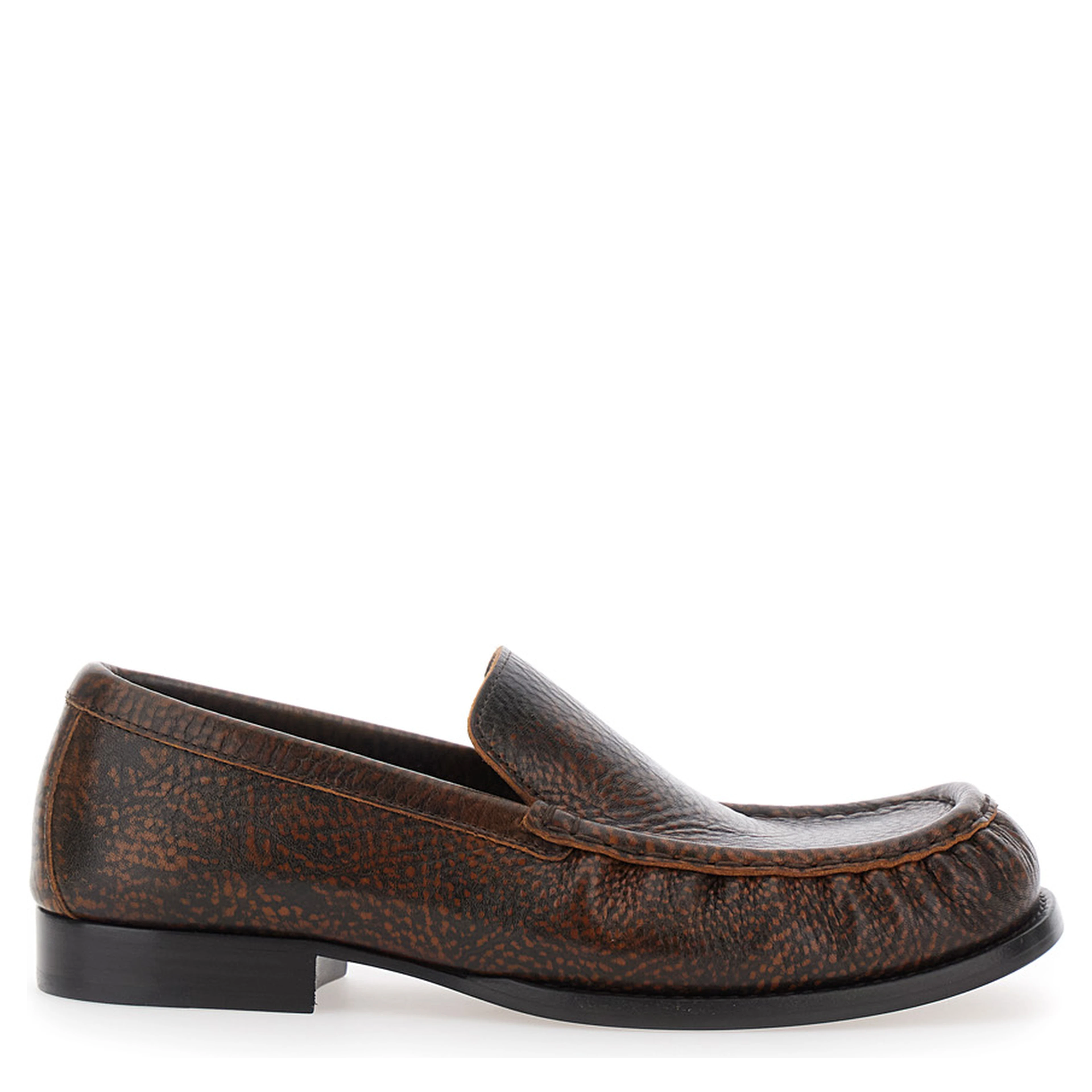 Brown loafers with low heel and rounded toe in leather for women