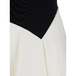 Black and white Long Dress with asymmetrical design skirt in Blend wool women