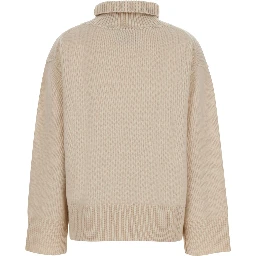 Boyfriend Turtleneck Sweater with High Neck and Long Sleeves in Beige Cashmere for Women