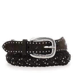 brown Belt with all-over braided design and applied beads in suede for women