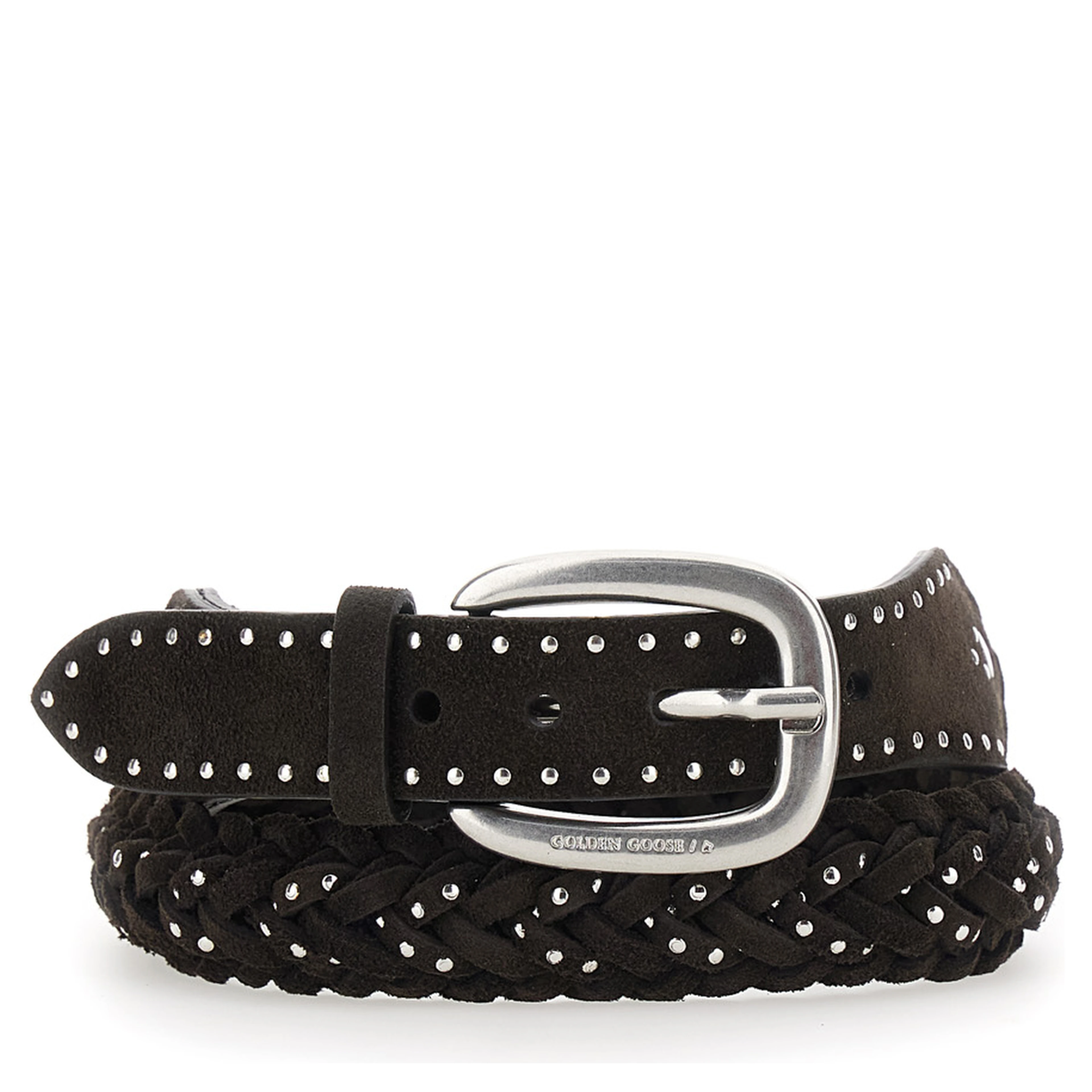brown Belt with all-over braided design and applied beads in suede for women