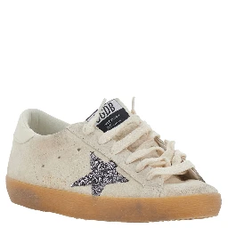 Superstar Beige Low Top Sneakers with Glitter Star Patch and Logo Lettering on the Heel in Suede for Women