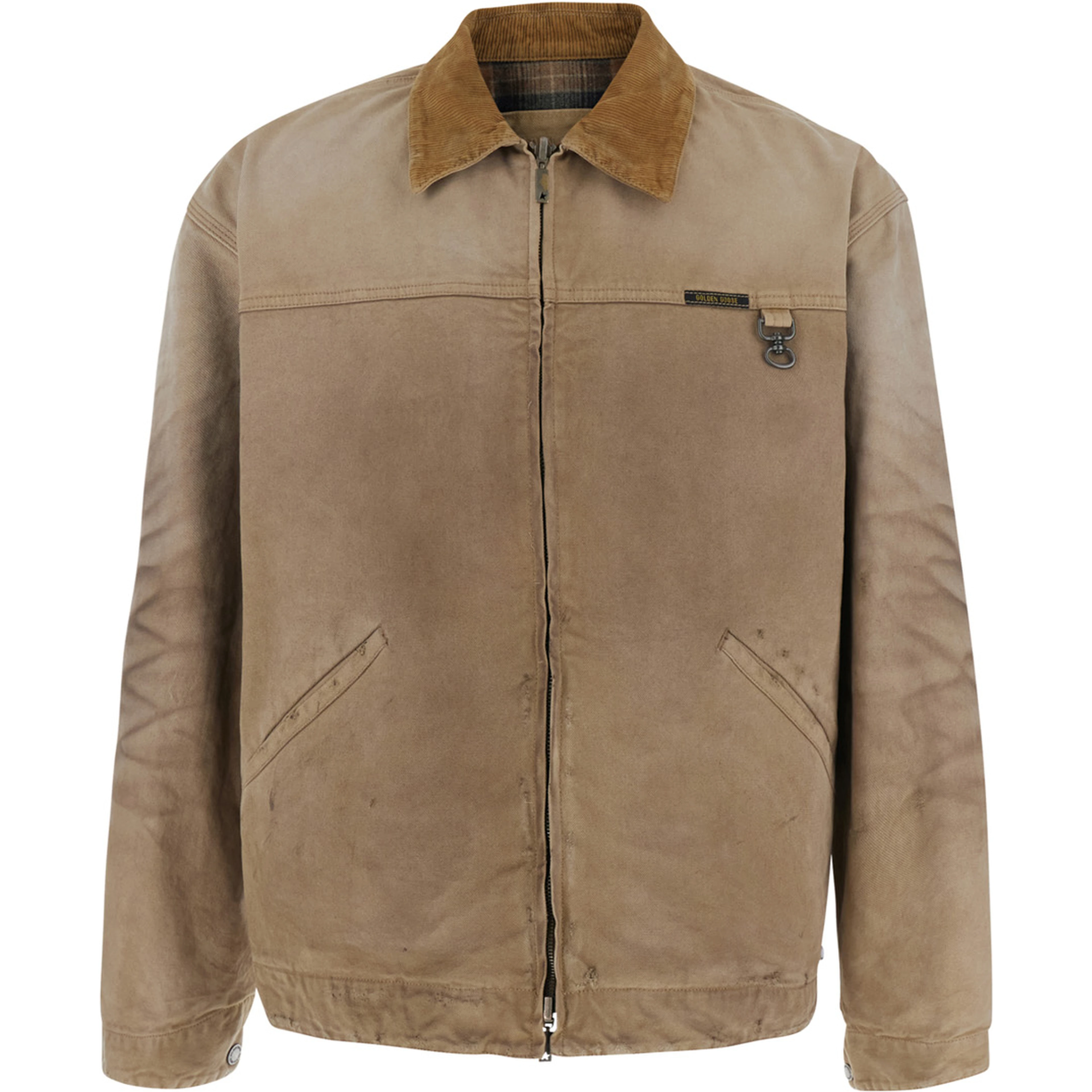 beige Workwear jacket with reversible design and lived-in effect in cotton for men