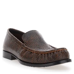 Brown loafers with low heel and rounded toe in leather for women