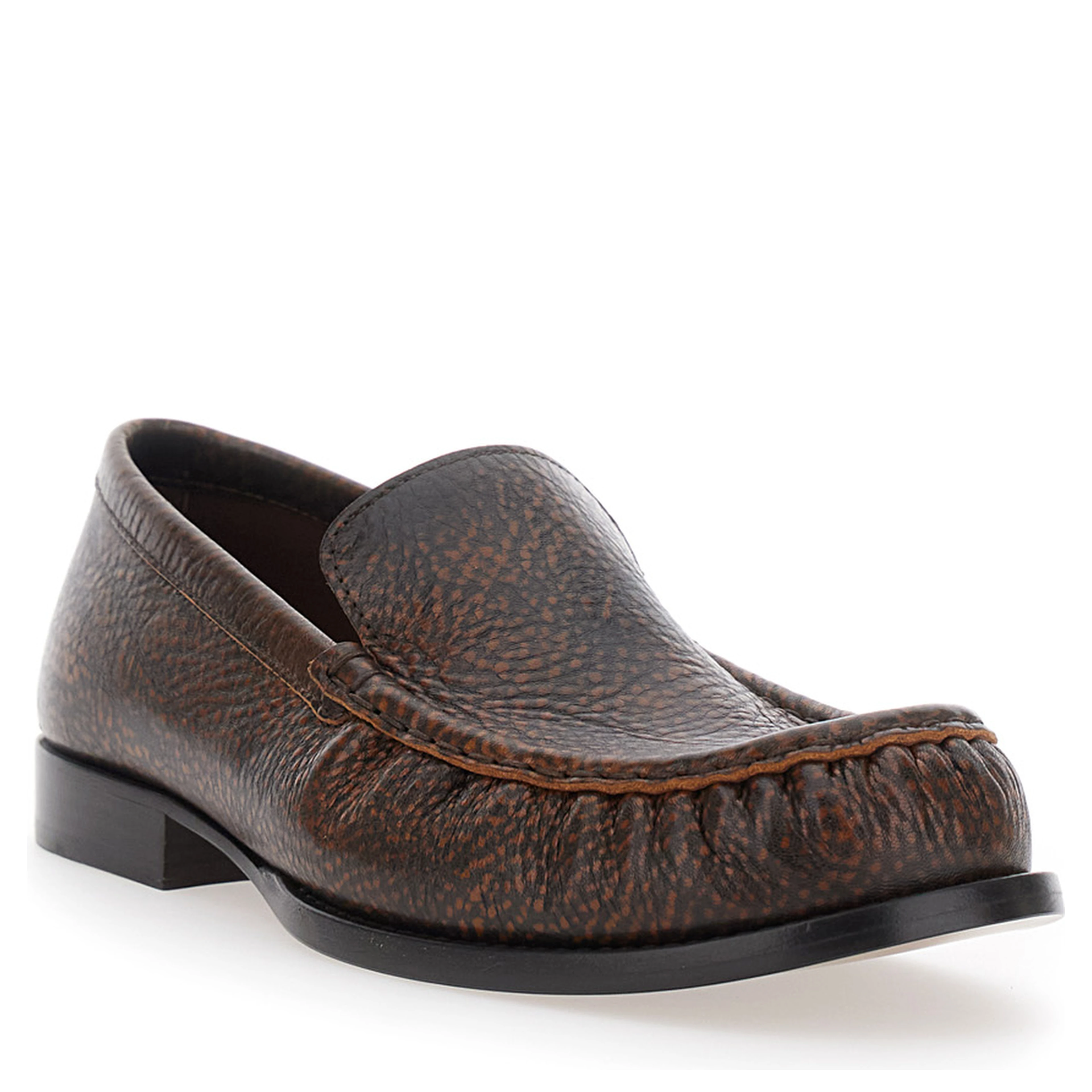Brown loafers with low heel and rounded toe in leather for women