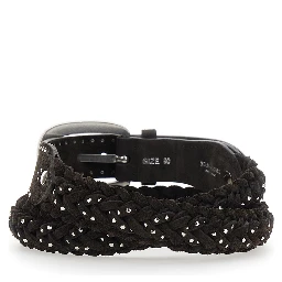 brown Belt with all-over braided design and applied beads in suede for women