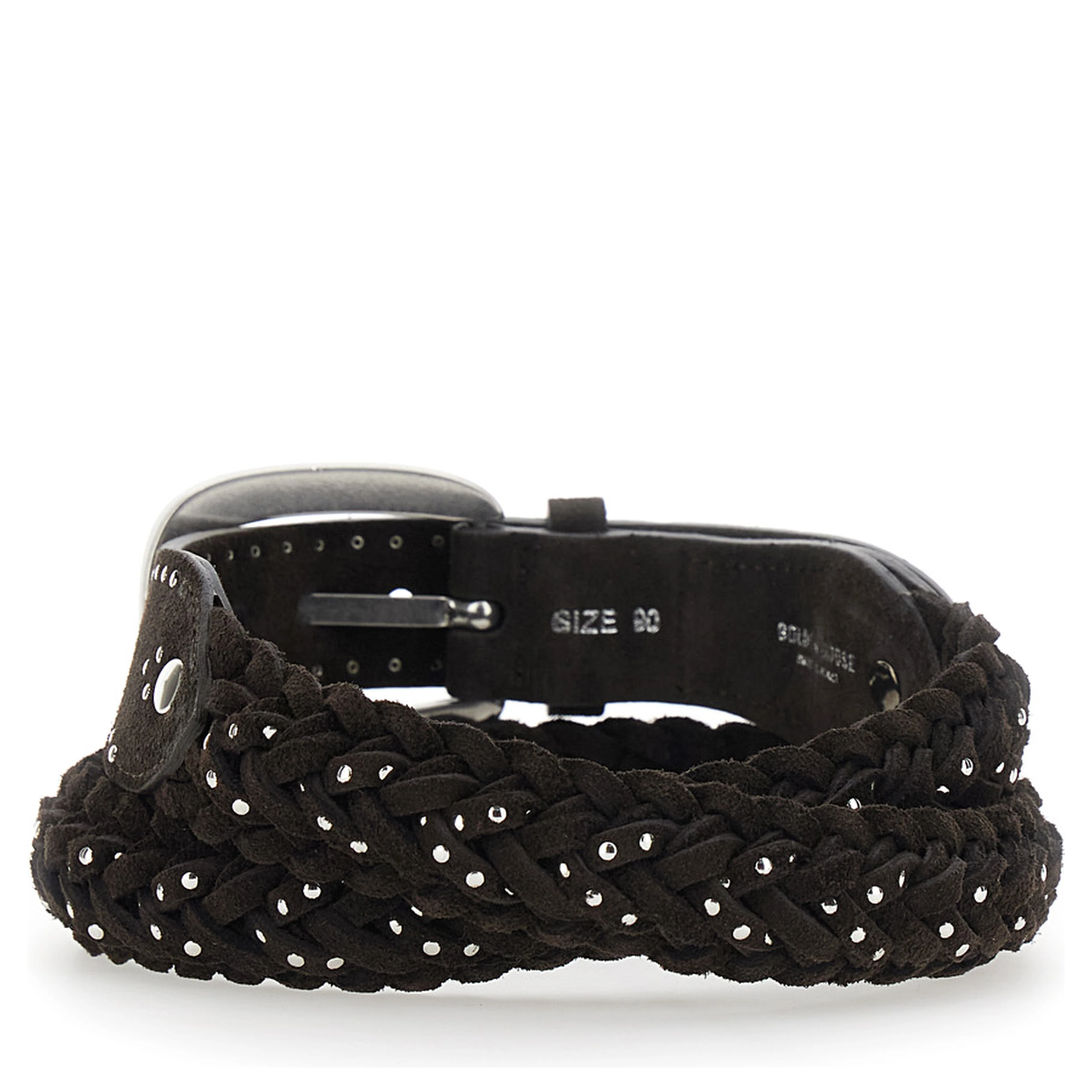 brown Belt with all-over braided design and applied beads in suede for women