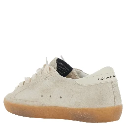 Superstar Beige Low Top Sneakers with Glitter Star Patch and Logo Lettering on the Heel in Suede for Women
