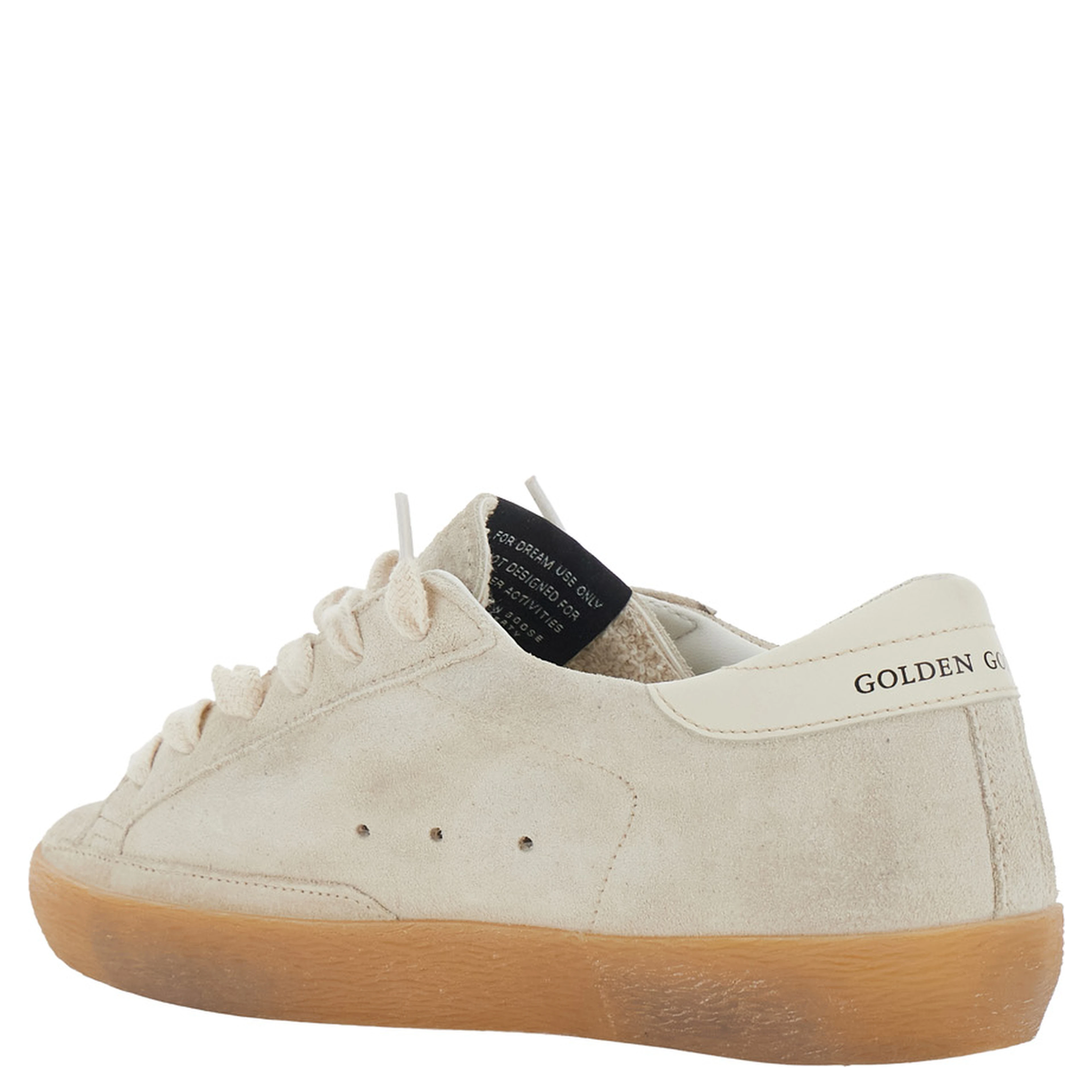 Superstar Beige Low Top Sneakers with Glitter Star Patch and Logo Lettering on the Heel in Suede for Women