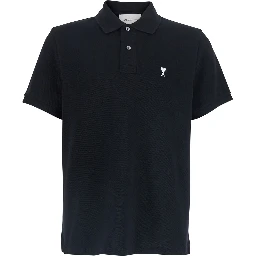 Polo Shirt with AMI DE COEUR logo embroidered on the front in Black Cotton for Men