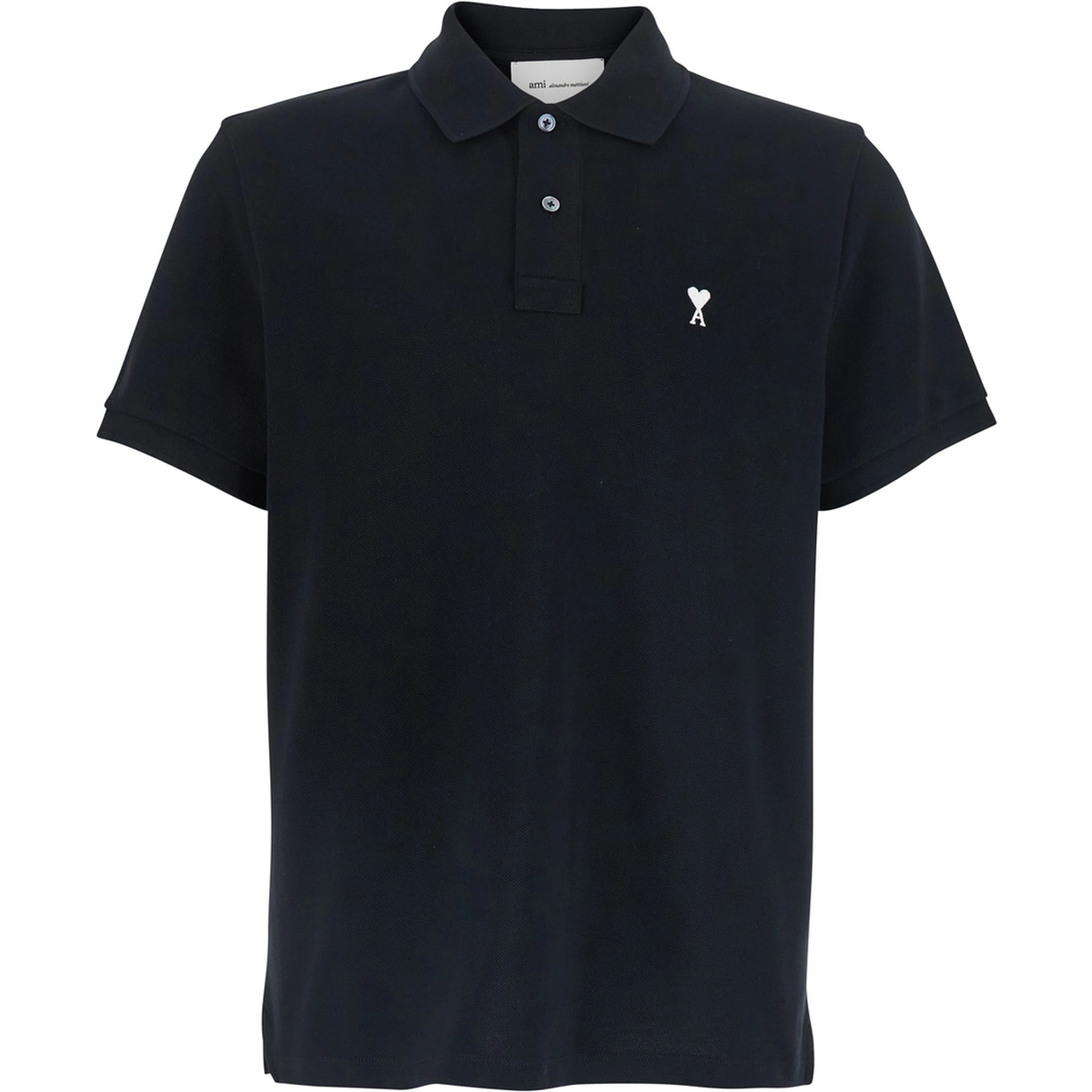 Polo Shirt with AMI DE COEUR logo embroidered on the front in Black Cotton for Men