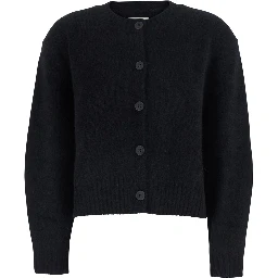 Remus Black Cardigan with round neck and button closure in Blend Wool women