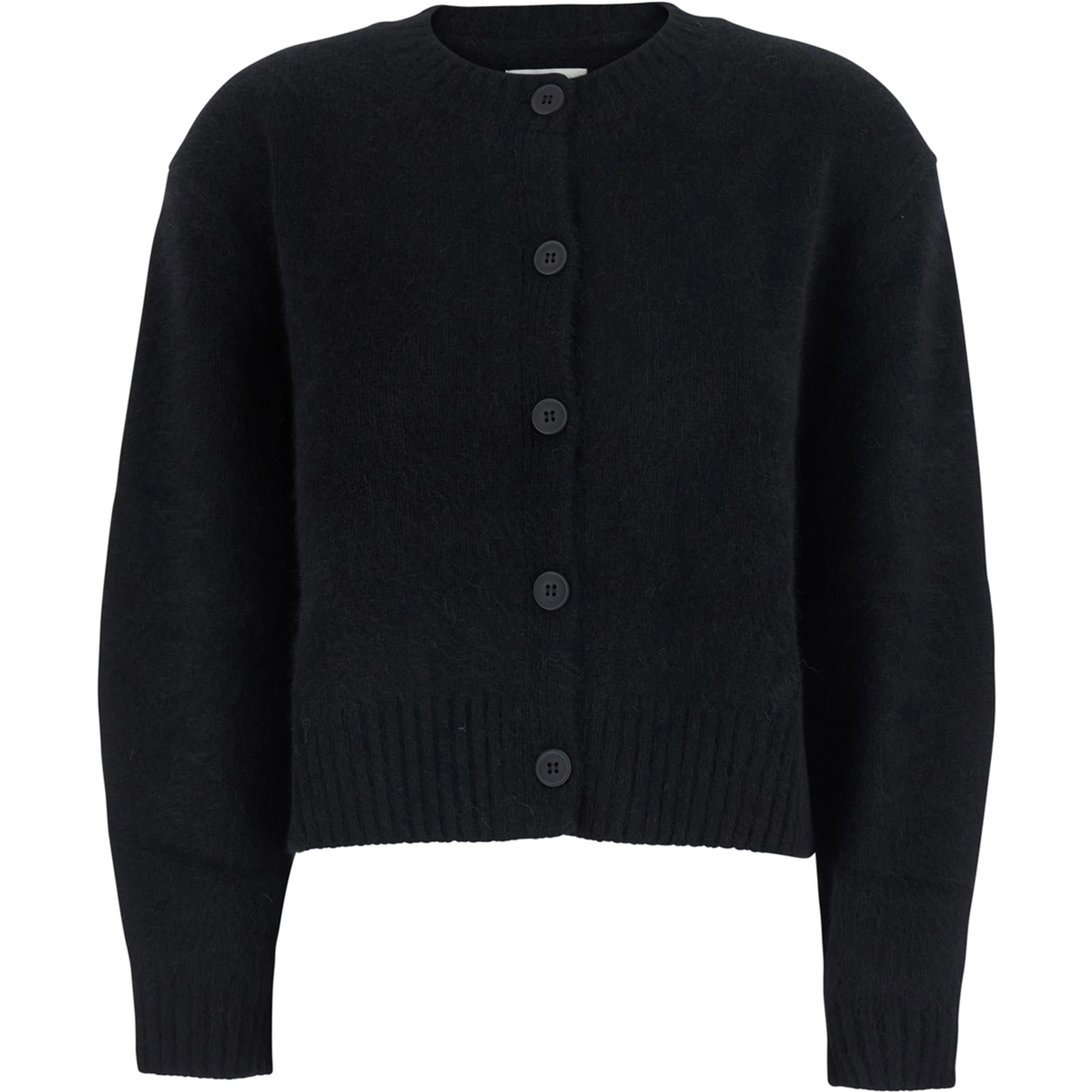 Remus Black Cardigan with round neck and button closure in Blend Wool women
