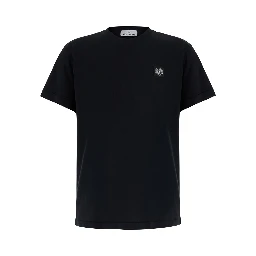 black Crew neck T-shirt with logo patch on the front in cotton for men