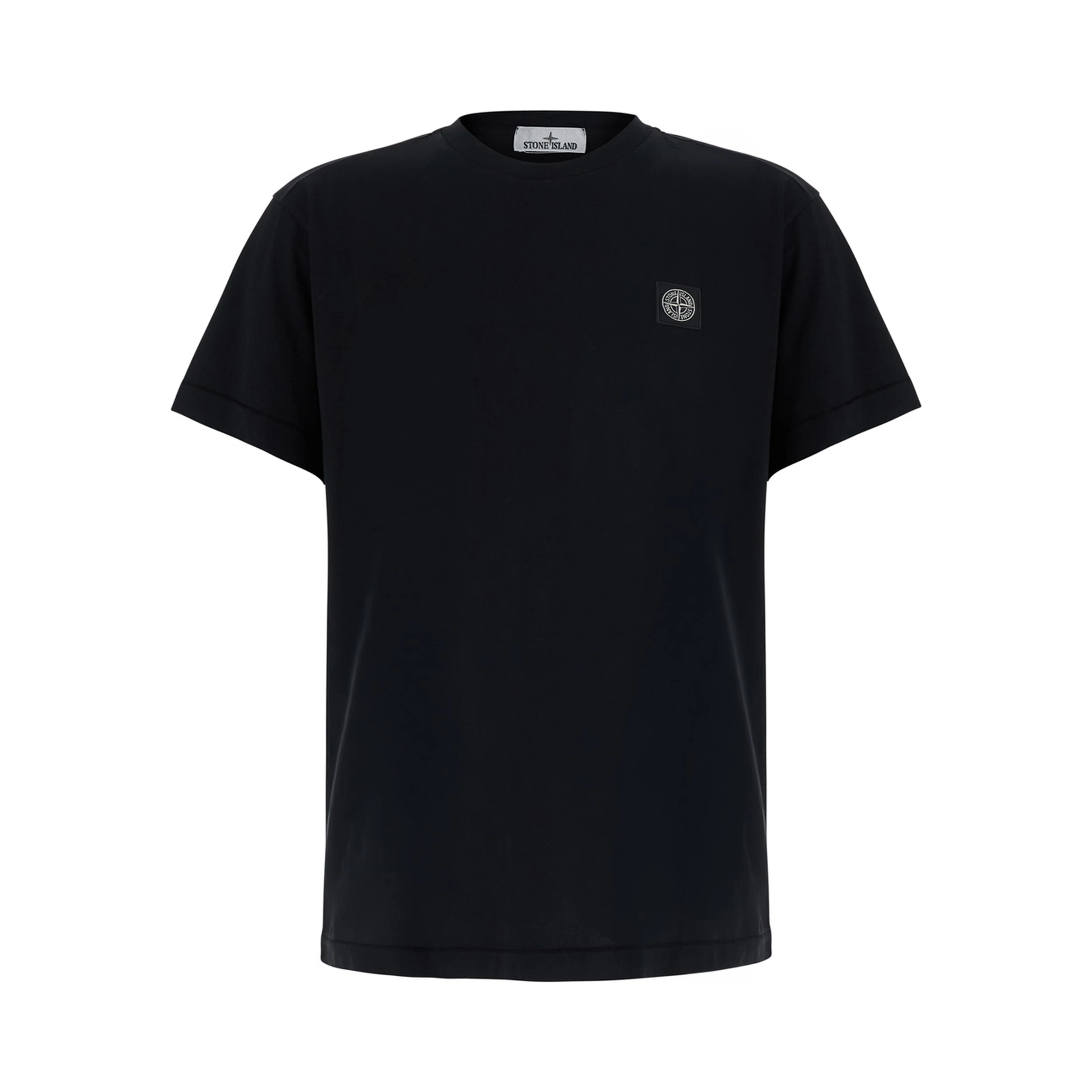 black Crew neck T-shirt with logo patch on the front in cotton for men