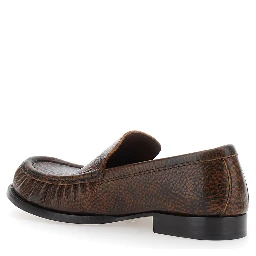 Brown loafers with low heel and rounded toe in leather for women
