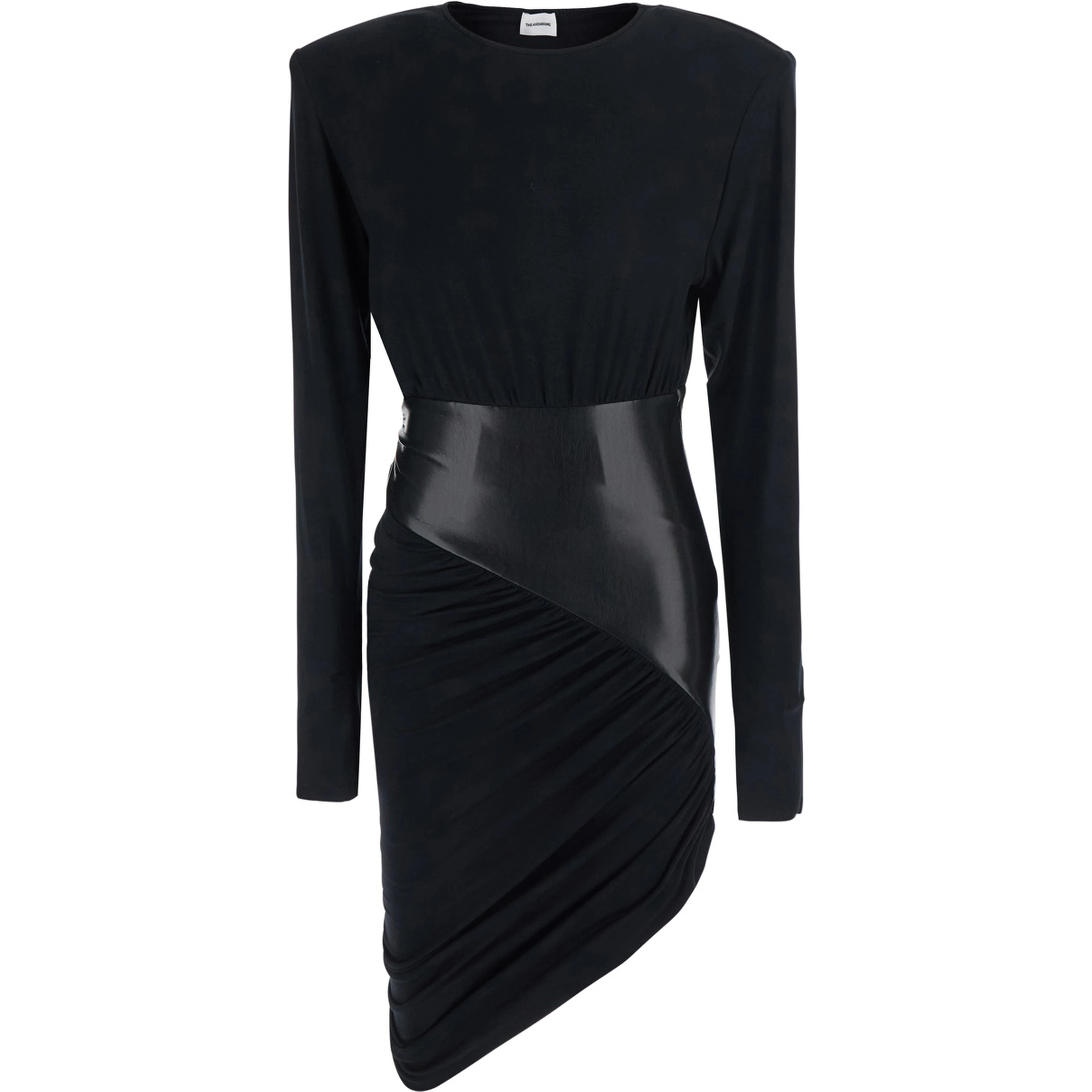 URSULA black Dress with ecoleather details and draped design in viscose for women