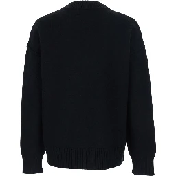 Cardigan with V-Neck and ADC Embroidery on Front in Black Wool for Men