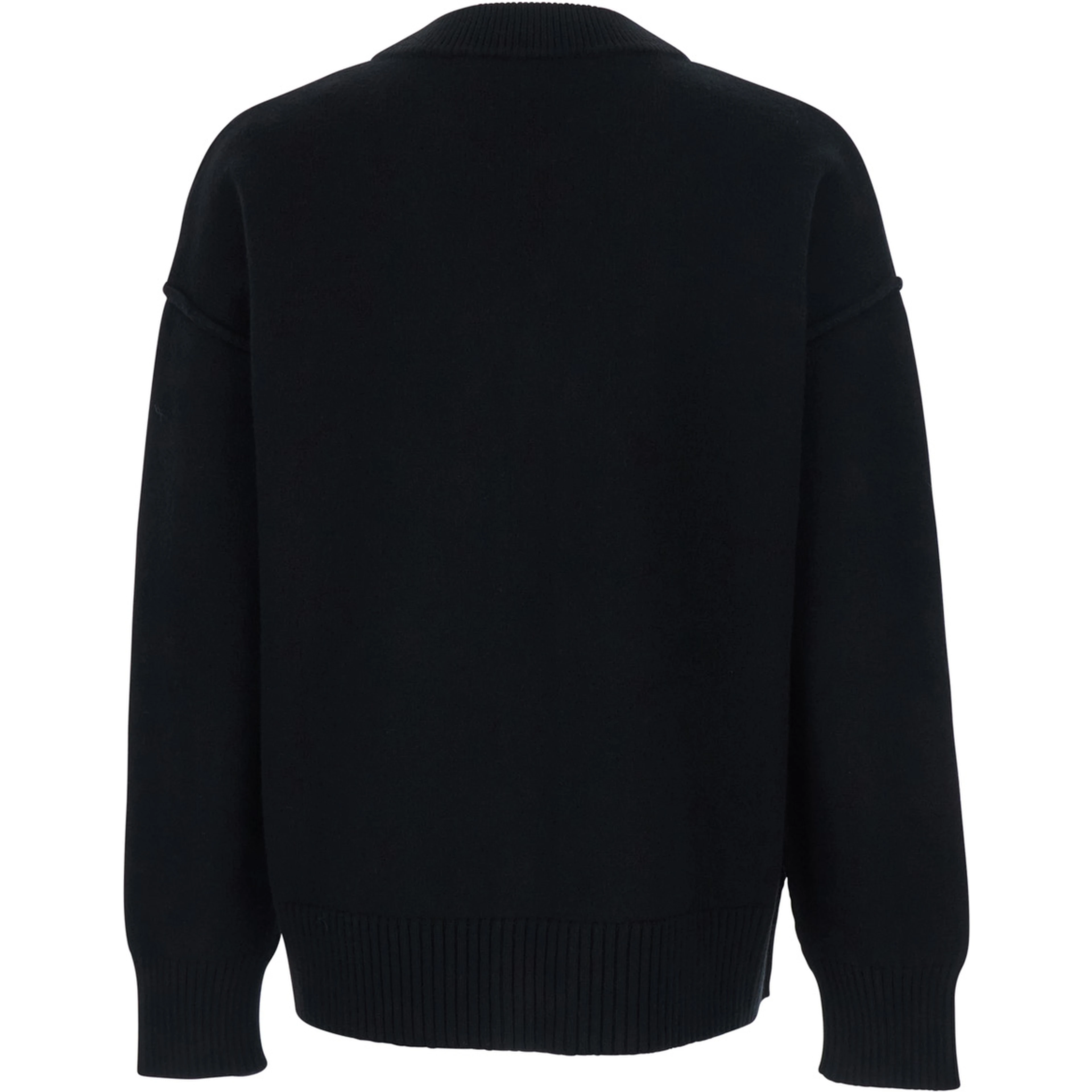 Cardigan with V-Neck and ADC Embroidery on Front in Black Wool for Men