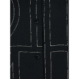 Black Shirt with classic collar and all-over monogram embroidery in silk for women