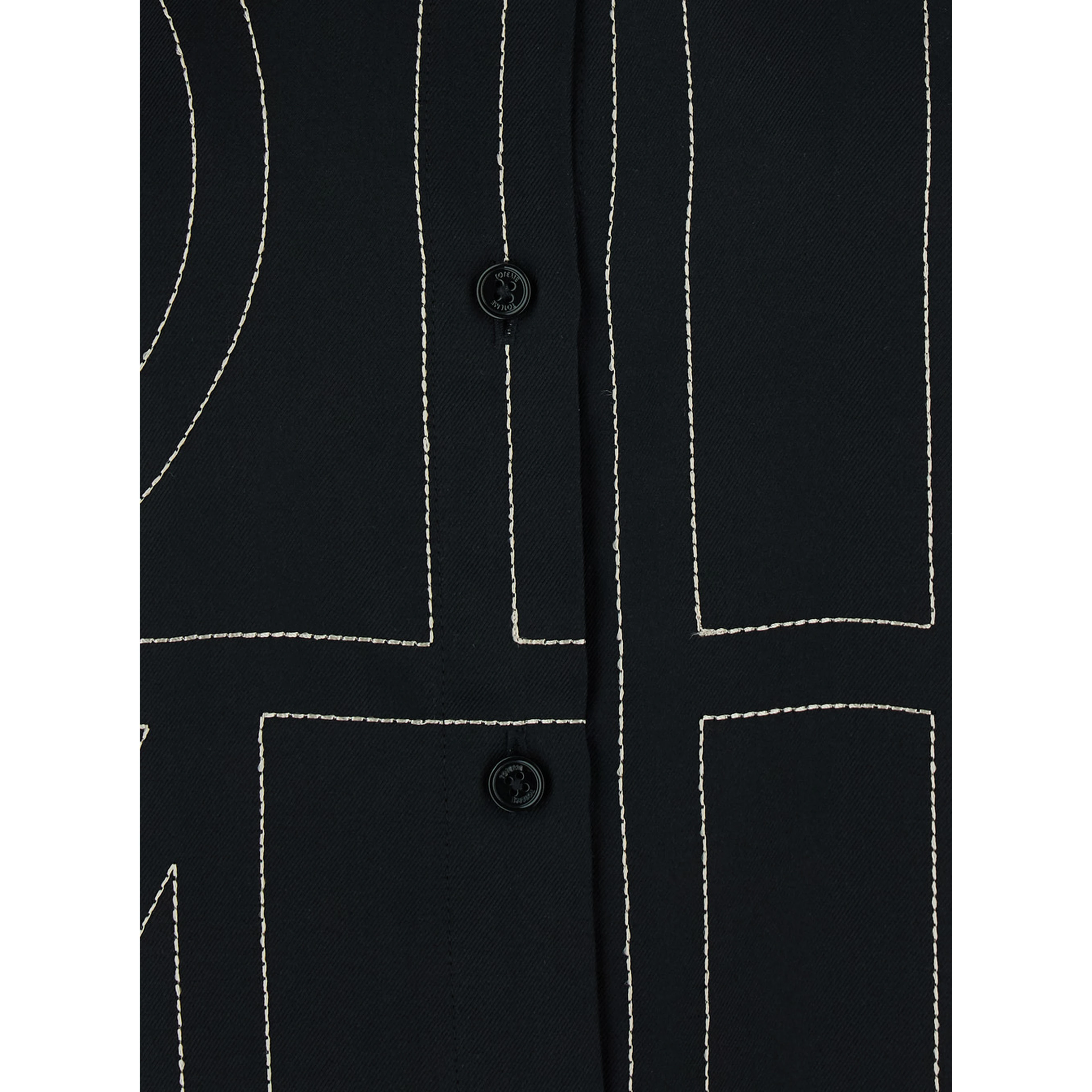 Black Shirt with classic collar and all-over monogram embroidery in silk for women