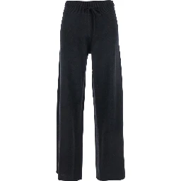 Pants Sofi with elasticated waist and wide leg in black cashmere for women