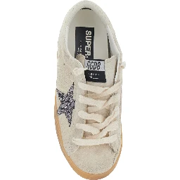 Superstar Beige Low Top Sneakers with Glitter Star Patch and Logo Lettering on the Heel in Suede for Women